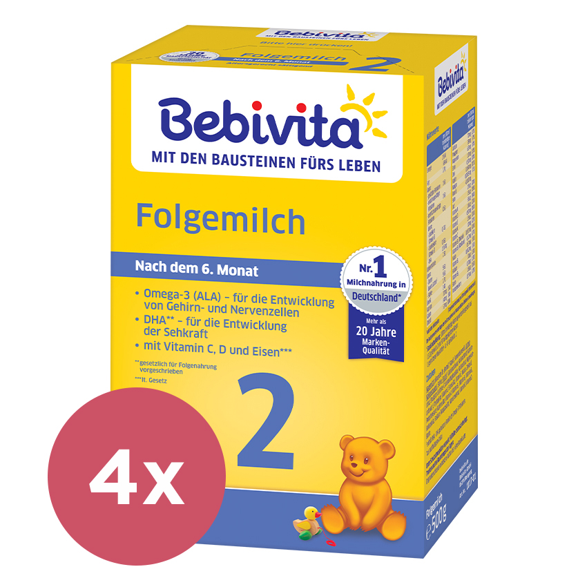 4x BEBIVITA Mlieko 2 Instantná pokračovacia mliečna výživa od uk. 6. mesiaca, 500 g