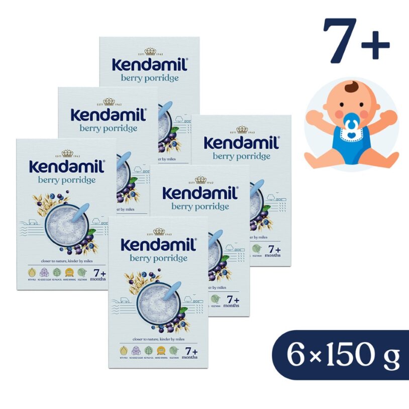 6x KENDAMIL Kaša mliečna s lesným ovocím (150 g), 7m+