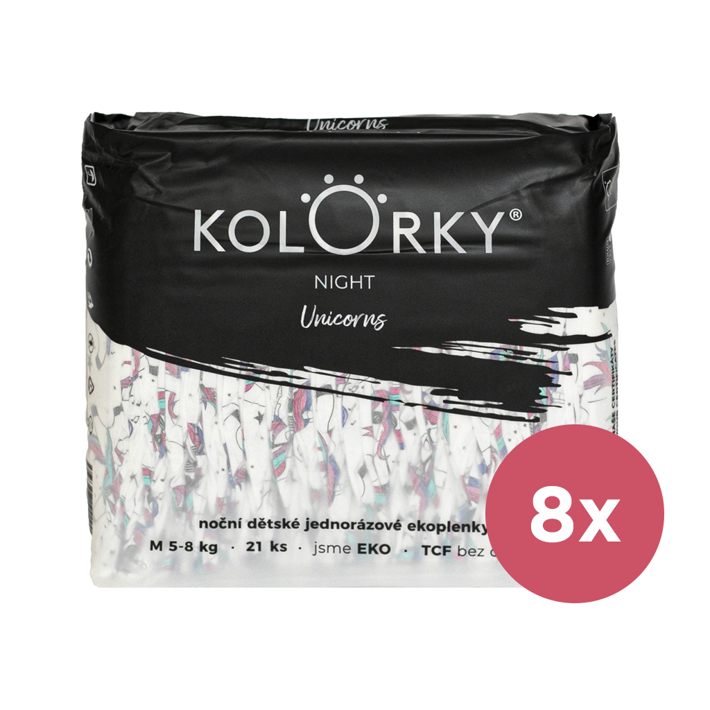 KOLORKY NIGHT Plienky jednorazové eko nočné M (5-8 kg) 168 ks - MESAČNÁ ZÁSOBA