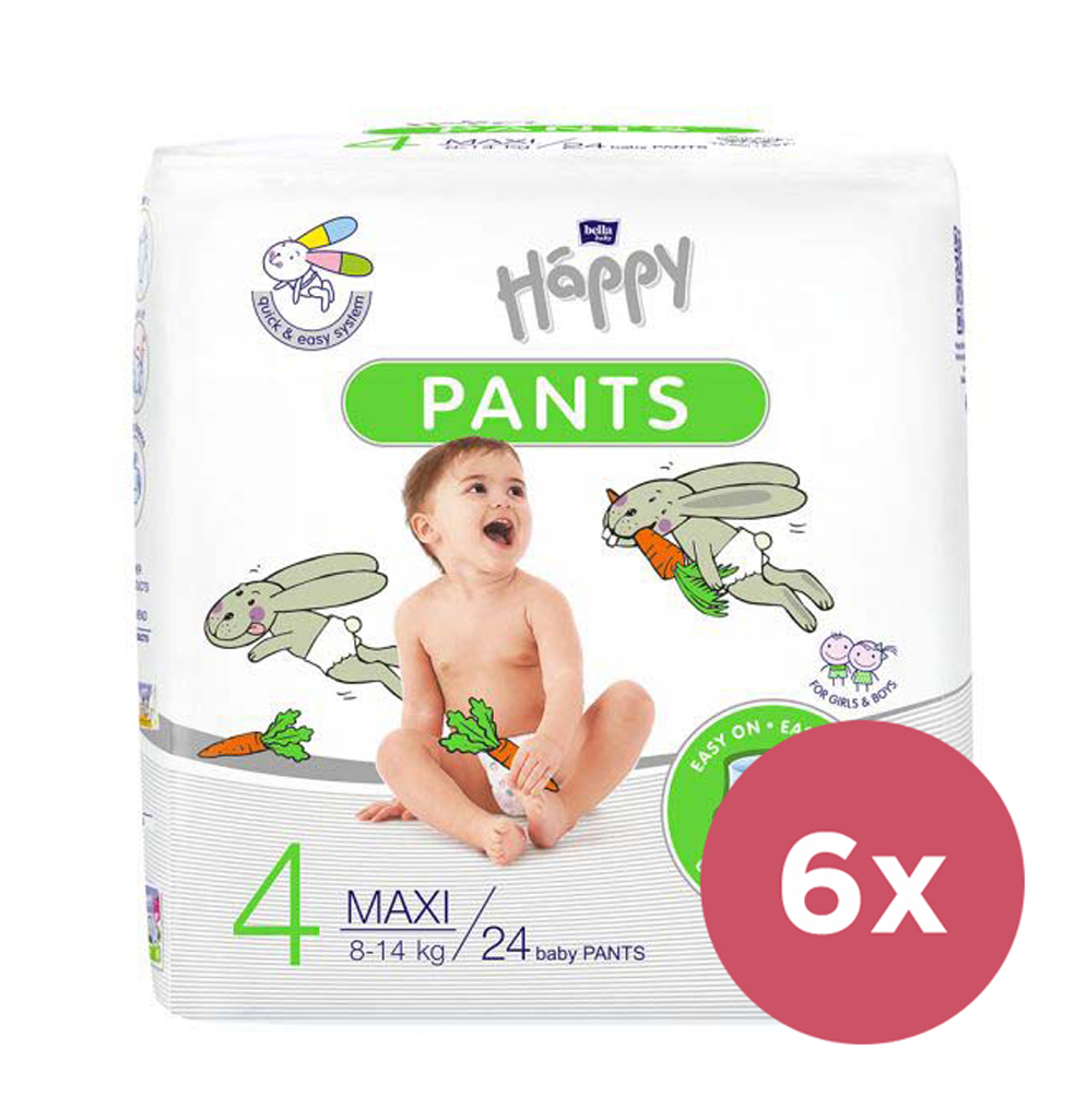 BELLAHAPPY BELLA HAPPY Pants Nohavičky plienkové jednorazové 4 Maxi (8-14 kg) 144 ks - MESAČNÉ BALENIE