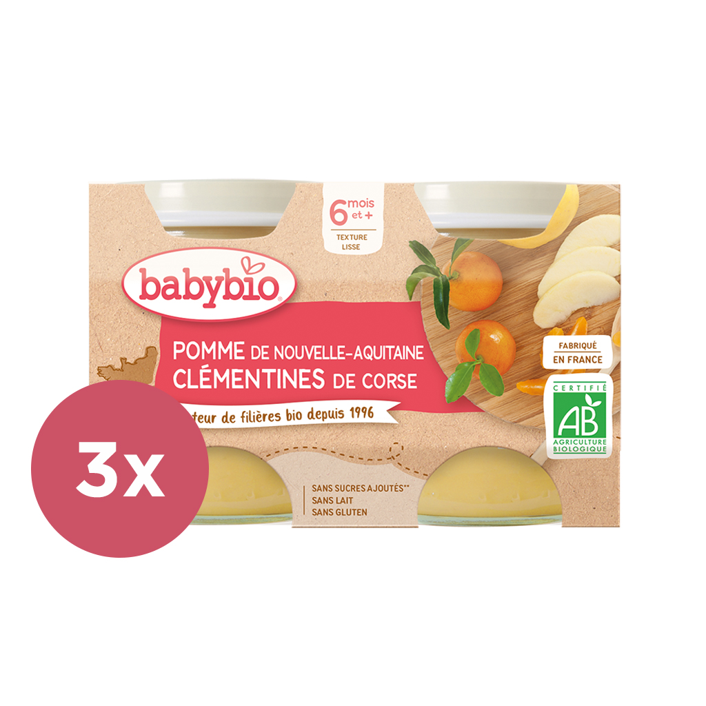 3x BABYBIO Jablko s klementínky 2x 130 g