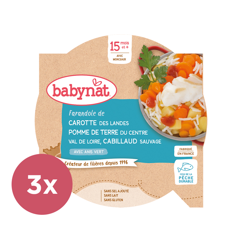 3x BABYBIO Menu mrkva a zemiaky s treskou 260 g