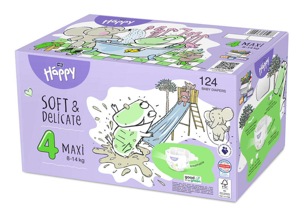 BELLAHAPPY 2x BELLA HAPPY Baby Plienky jednorazové Maxi Box 8-14 kg 62 ks