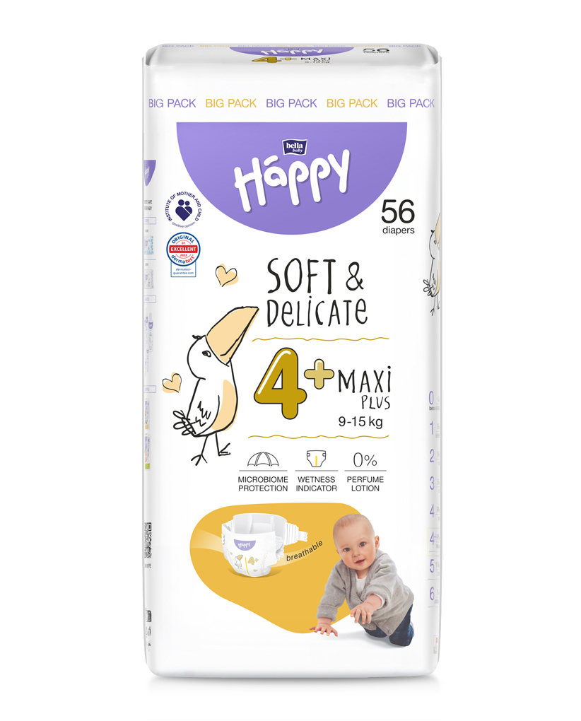 BELLAHAPPY BELLA HAPPY Baby Plienky jednorazové Maxi Plus 9-15 kg Big Pack 56 ks