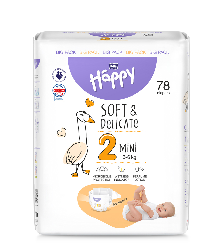 BELLAHAPPY BELLA HAPPY Baby Plienky jednorazové Mini 3-6 kg Big Pack 78 ks