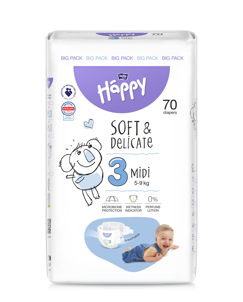 BELLAHAPPY BELLA HAPPY Baby Plienky jednorazové Midi 5-9 kg Big Pack 70 ks