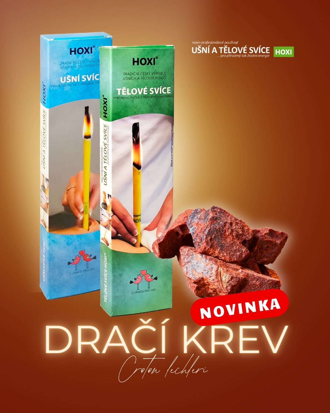 Ušní a tělové svíce HOXI s dračí krví – síla přírody pro vaše tělo i mysl