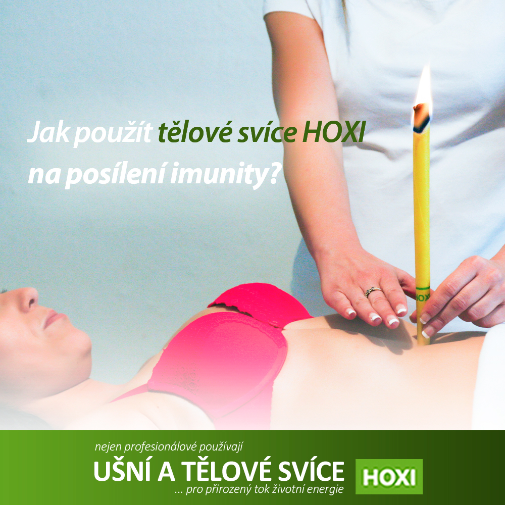 HOXI Ukázka aplikace tělové svíce Hoxi nad pupek