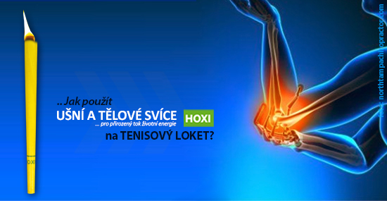 Aplikace tělových svíček HOXI na tenisový loket