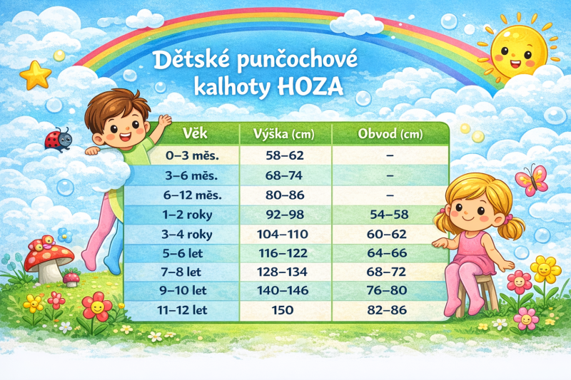 Detské pančuchové nohavice – tabuľka veľkostí