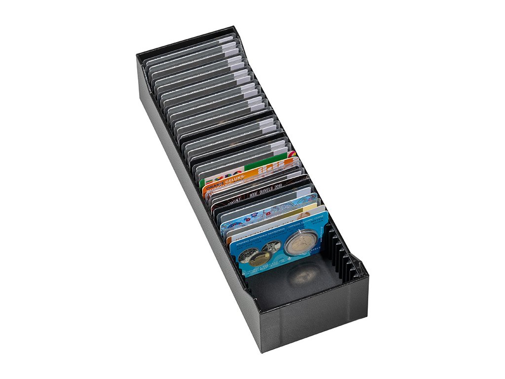 archivbox logik fuer 40 goldbarren im blister oder coin cards querformat schwarz