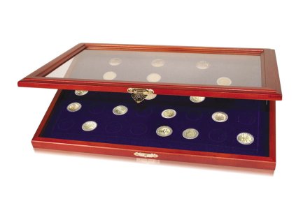 Vitrína na mince s kruhovými poli (Vnitřní uspořádání 35 polí Ø 34 mm)