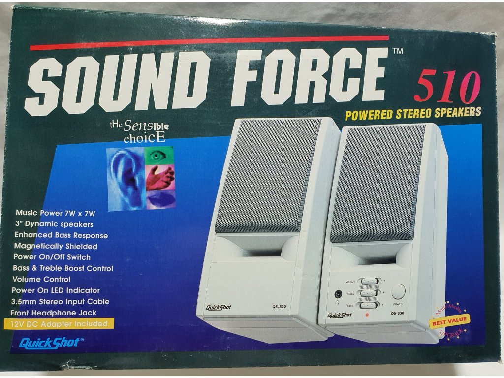 QUICKSHOT QS-830 SOUND FORCE 510 POWERED STEREO SPEAKERS - RETRO REPRODUKTORY K PC 7 WATT