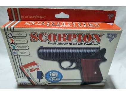PXH BLAZE SCORPION LIGHT GUN CARBON PIŠTOĽ ČIERNA+GCON ADAPTÉR PRE PLAYSTATION 1 A SEGA SATURN