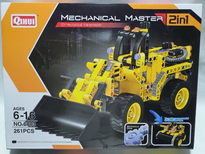 STAVEBNICA QIHUI 6803  MECHANICAL MASTER 2in1 DIY MECHANICAL TRANSMISSION BRICKS BULLDOZER / TANK - STAVEBNICA Z 261 KOCIEK 2v1 BULDOZER / TANK S MECHANICKÝM PREVODOM