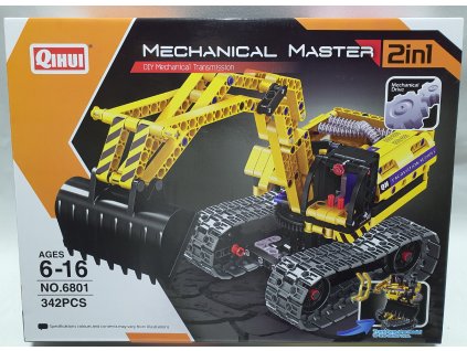STAVEBNICA QIHUI 6801 MECHANICAL MASTER 2in1 DIY MECHANICAL TRANSMISSION BRICKS EXCAVATOR & ROBOT - STAVEBNICA Z 342 KOCIEK 2v1 BAGER / ROBOT S MECHANICKÝM PREVODOM