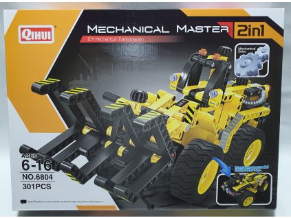 STAVEBNICA QIHUI 6804 2in1 DIY MECHANICAL TRANSMISSION BRICKS TIMBER GRAB & DUNE BUGGY - STAVENICA Z 301 KOCIEK 2v1 AUTO NA DREVO / BUGINA S MECHANICKÝM PREVODOM