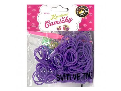 Loom Bands Pletací gumičky svítící ve tmě fialové 200ks + háček
