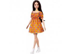 Mattel Barbie Modelka oranžové šaty s puntíky 160