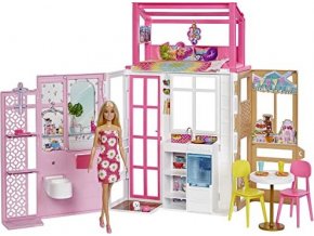 Mattel Barbie skládací dům HCD48 + panenka zdarma