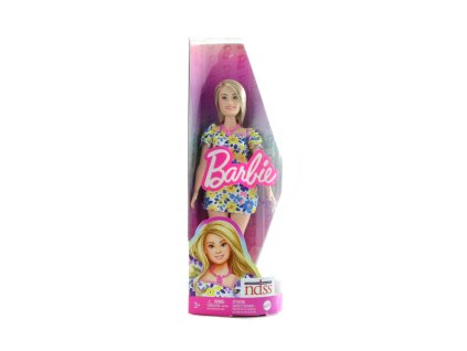 Barbie Modelka saty s modrymi a zlutymi kvetinami