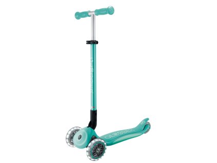 Globber Koloběžka dětská trojkolečková Plus - Primo Foldable Plus Lights V2 Dark Mint svítící kolečka