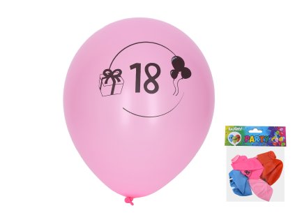 Balónek nafukovací 30 cm - sada 5ks, s číslem 18