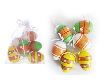 Vajíčko dekorační plastové malované 6 cm, 6ks v organza sáčku