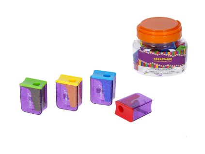 Ořezávátko na jednu tužku se zásobníkem - 4 barvy