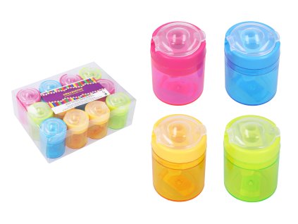 Ořezávátko na dvě tužky se zásobníkem průhledné - 4 barvy