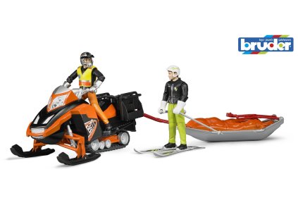BRUDER 63100 Sněžný skůtr s řidičem,lyžař a sáně