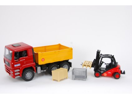 BRUDER 1792 Auto MAN TGA valník s vysokozdvižným vozikam a paletami