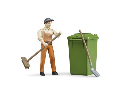 BRUDER 62140 Figurka - zametač s popelnicí