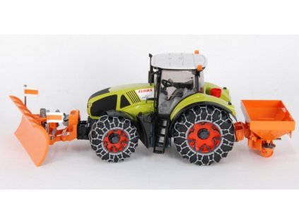 BRUDER 9039 Claas Axion 950 s řetězi a snežnou radlici a posypem