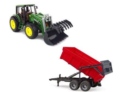 BRUDER 1127 Traktor John Deere 6920 s nakladačem a červeným valníkem