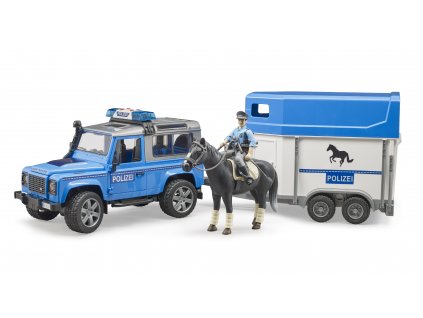 BRUDER 2588 LAND ROVER, POLICIE, přepravník, figurka, kůň