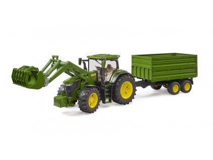 BRUDER 3155 - Traktor John Deere 7R 350 +vlek a čelní nakladač