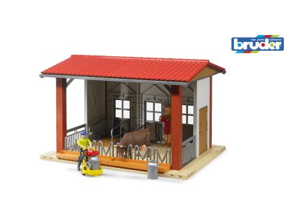 BRUDER 62621 Stáj pro dobytek s figurkou a příslušenstvím