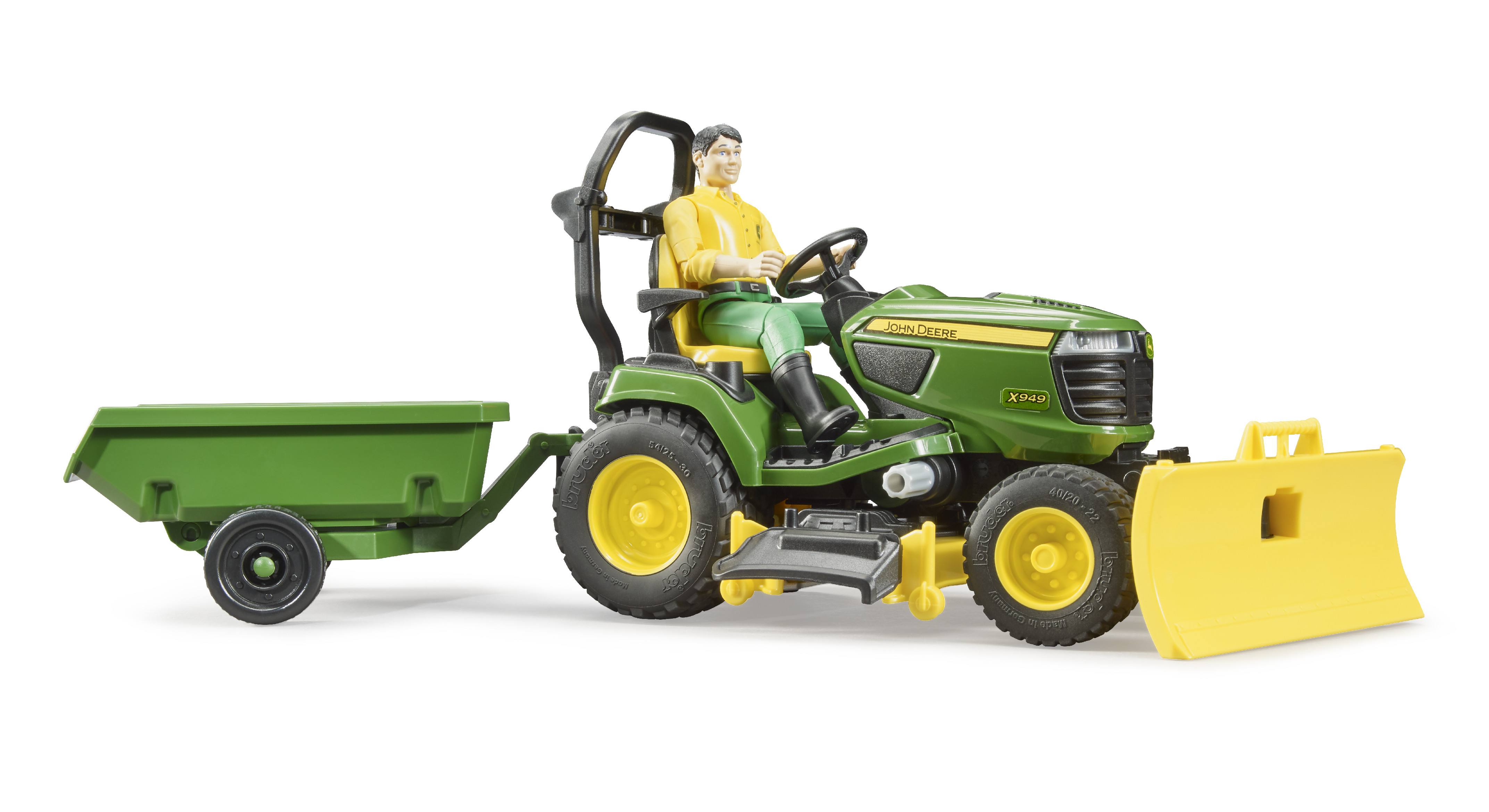 BRUDER 62104 bworld John Deere zahradní traktor ,vozík, figurka