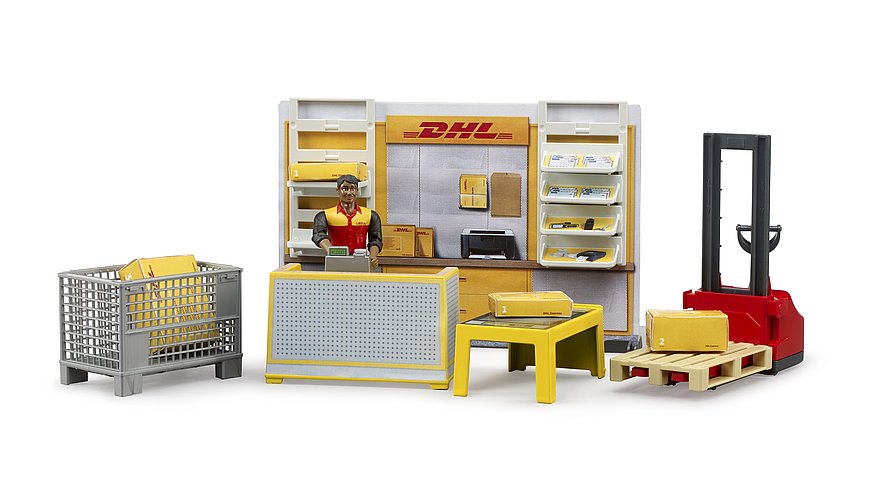 BRUDER 62251 bworld DHL shop a paletovým vozíkem