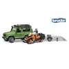 BRUDER 2594 Zelené AUTO LAND ROVER s přepravníkem sněžný skůtr a řidič