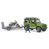 BRUDER 2589 Land Rover Defender ,přepravník, figurka, motocykl