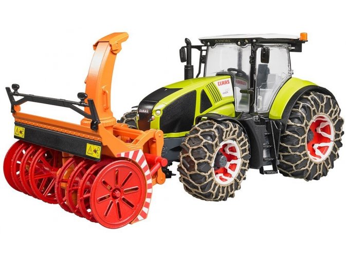 BRUDER 3017 Traktor Claas Axion 950 se sněhovými řetězy a frézou