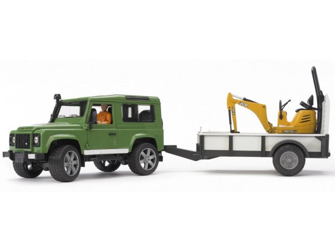 BRUDER 2593 LAND ROVER + přepravník a mikrobagr JCB