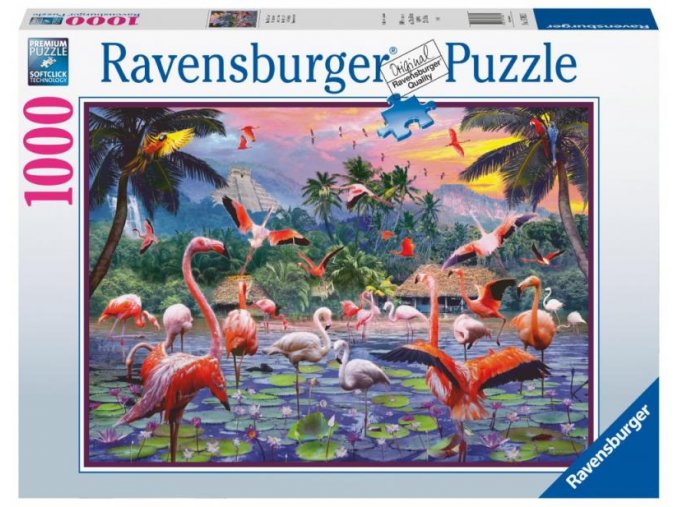 Ravensburger puzzle Růžoví plameňáci 1000 dílků