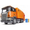 BRUDER 3560 Scania popelář oranžový zadní nakládka