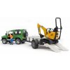BRUDER 2593 LAND ROVER + přepravník a mikrobagr JCB2