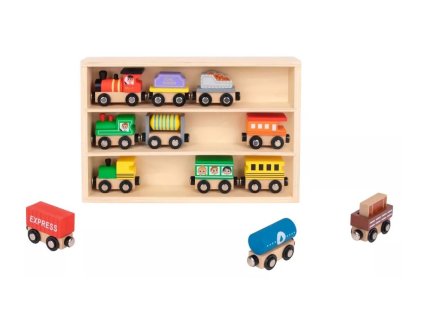 Tooky Toy | Dřevěné vláčky set 12 ks