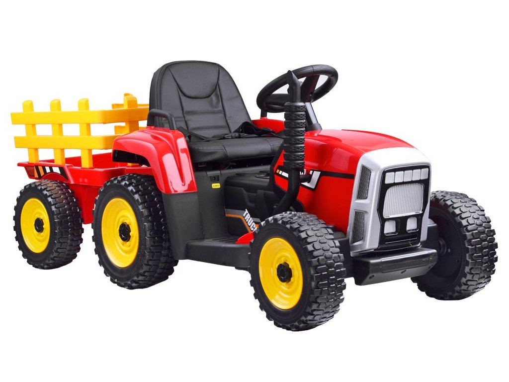 Elektrický traktor s vlečkou červený