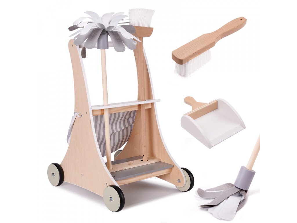 Dětský dřevěný úklidový vozík s příslušenstvím